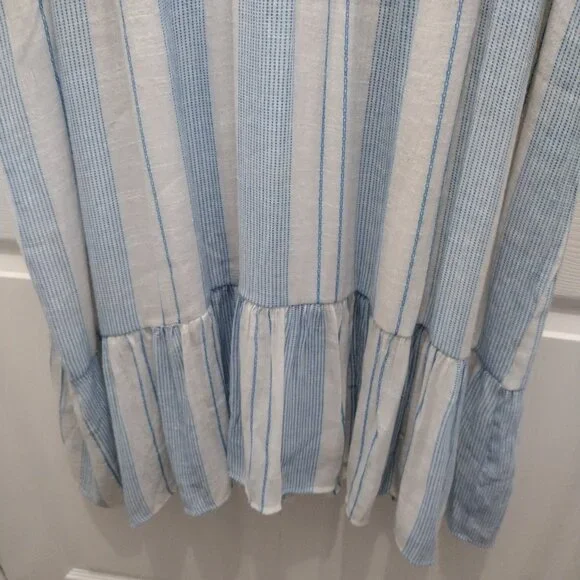 By The River Embroidered Stripe Dress Size Large Blue White Floral Boho Midi - Picture 6 of 11